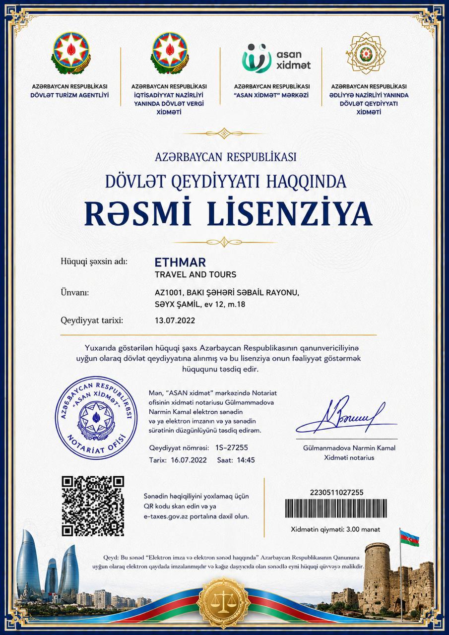 Ethmar Travel and Tours Azerbaijan official licence
